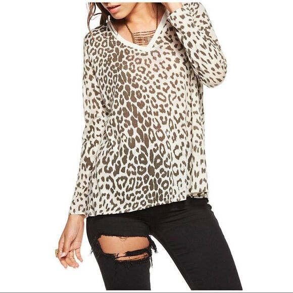 Chaser-Animal Print Cut Out Back Long Sleeve Lightweight Top (Large) - Picture 1 of 11